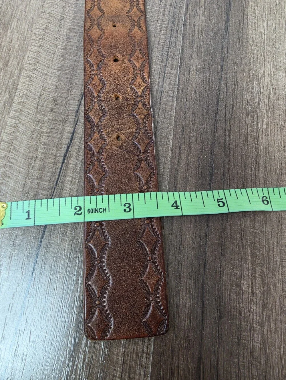 Vintage GAP Tooled Brown Leather Belt USA Brass Roller Buckle Americana. 38